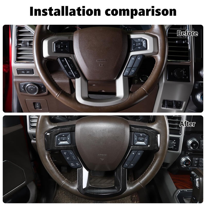 Voodonala Center Steering Wheel Panel Cover with Dash Board Cover Trim Compatible with Ford F150 2015-2020 (4pcs,ABS,Wood) - Image 4